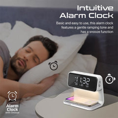 A Photo Of Promate Lumix-15W Multi-Function LED Alarm Clock with 15W Wireless Charger