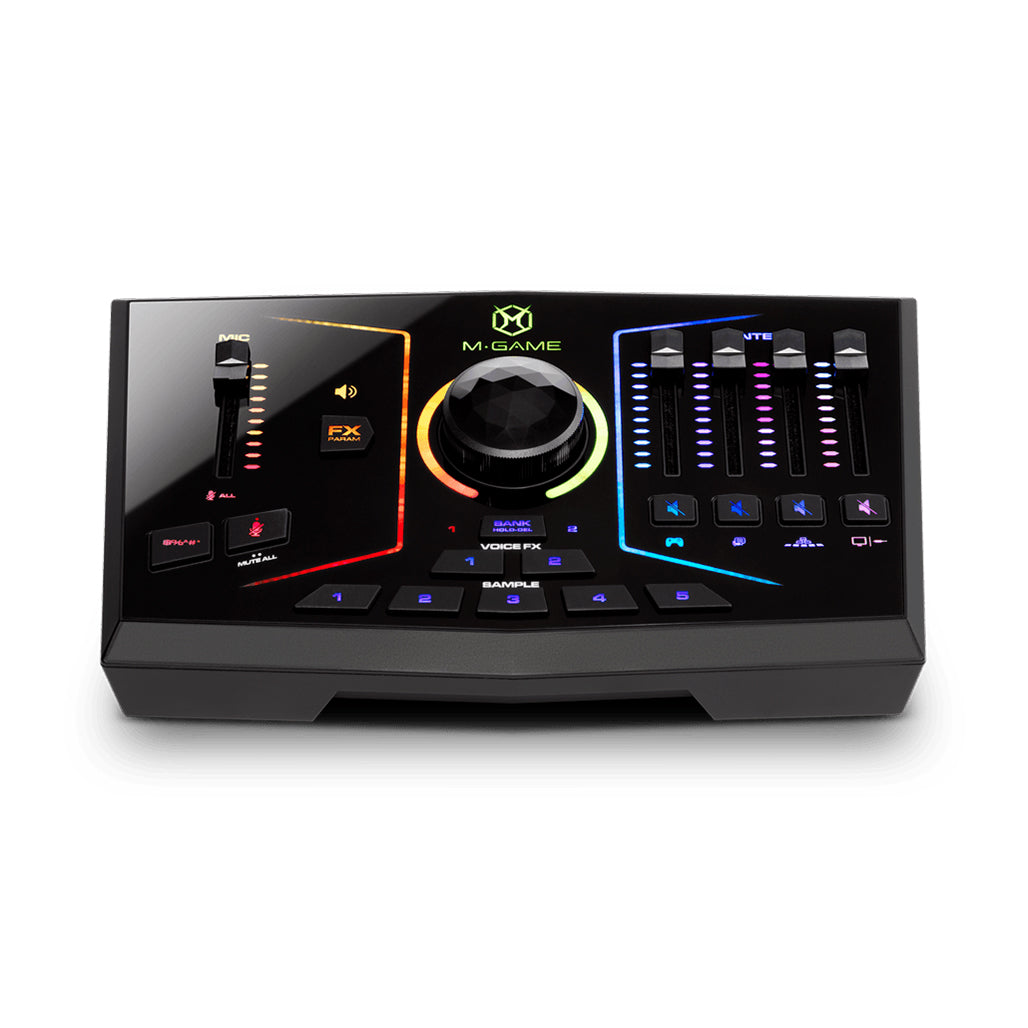 A Photo Of M-Audio - M-Game RGB Dual - Dual USB Streaming Interface with RGB Lighting, Voice FX & Sampler