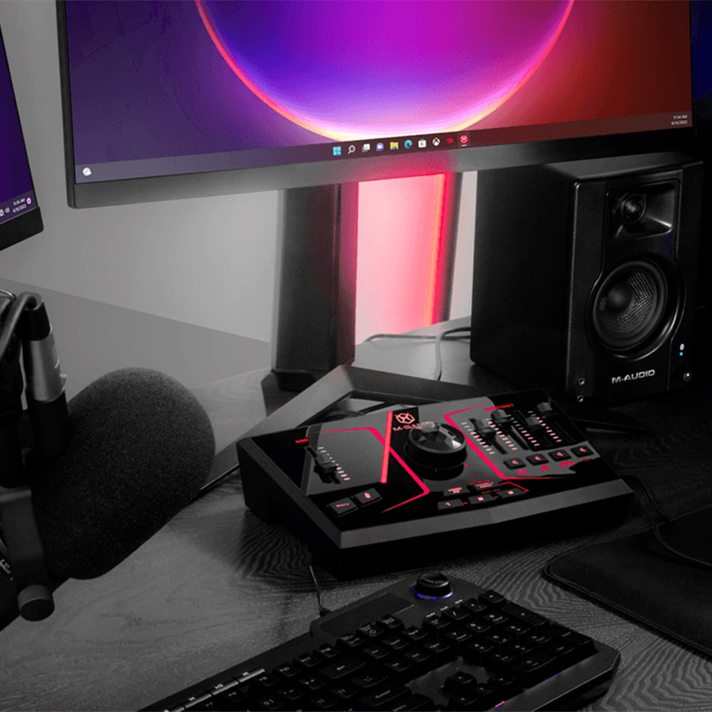 A Photo Of M-Audio - M-Game SOLO - USB Streaming Mixer with LED Lighting, Voice FX & Sampler