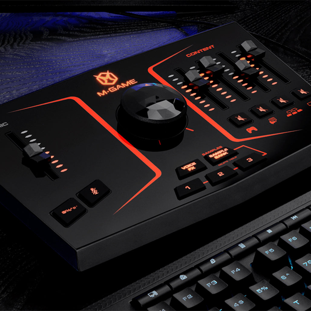 A Photo Of M-Audio - M-Game SOLO - USB Streaming Mixer with LED Lighting, Voice FX & Sampler