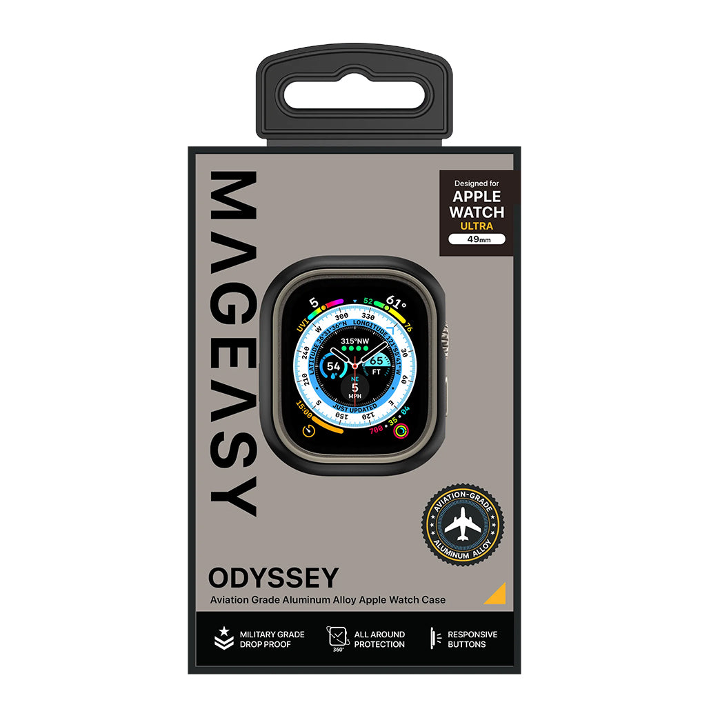 A Photo Of Mageasy Odyssey Aviation Grade Aluminum Alloy Case for Apple Watch Ultra 49mm - Midnight Black