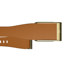 A Photo Of Whoop MG LeatherLuxe Bands - Camel with Gold (Large)
