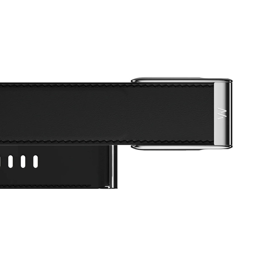 A Photo Of Whoop MG LeatherLuxe Straight Band | Black/Cream with Titanium (Large)