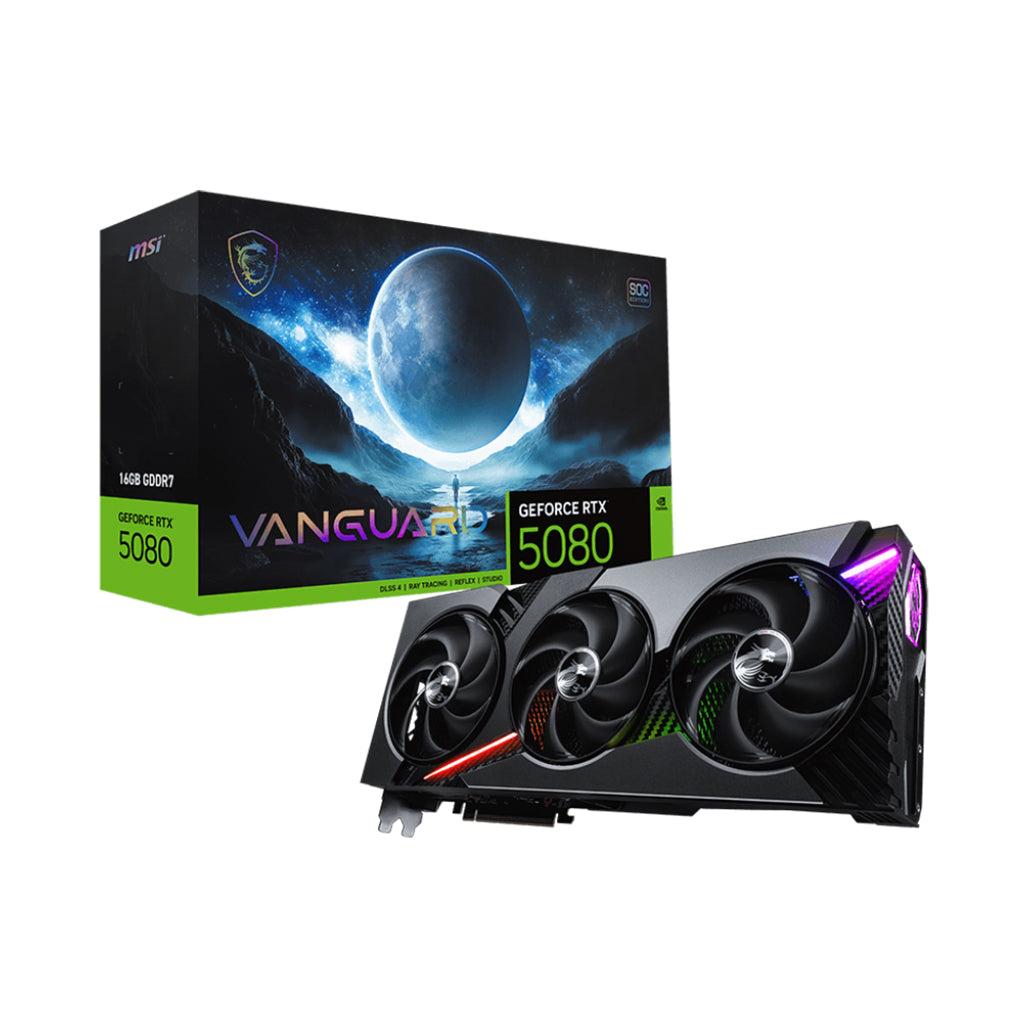 A Photo Of MSI GeForce RTX 5080 Vanguard SOC 16GB GDDR7 – DLSS 4, Ray Tracing, Blackwell GPU, Hyper Frozr Cooling