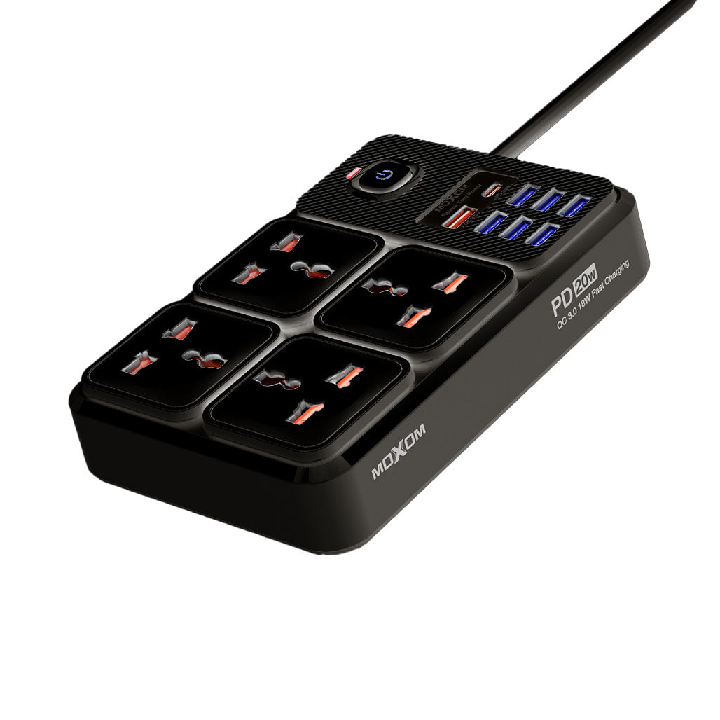 A Photo Of Moxom MX-ST17 EU 2 Meter Power Strip | 7 USB + 1 PD 20W, 2500W Max Outlets, 12-in-1 Multi-Function Power Hub