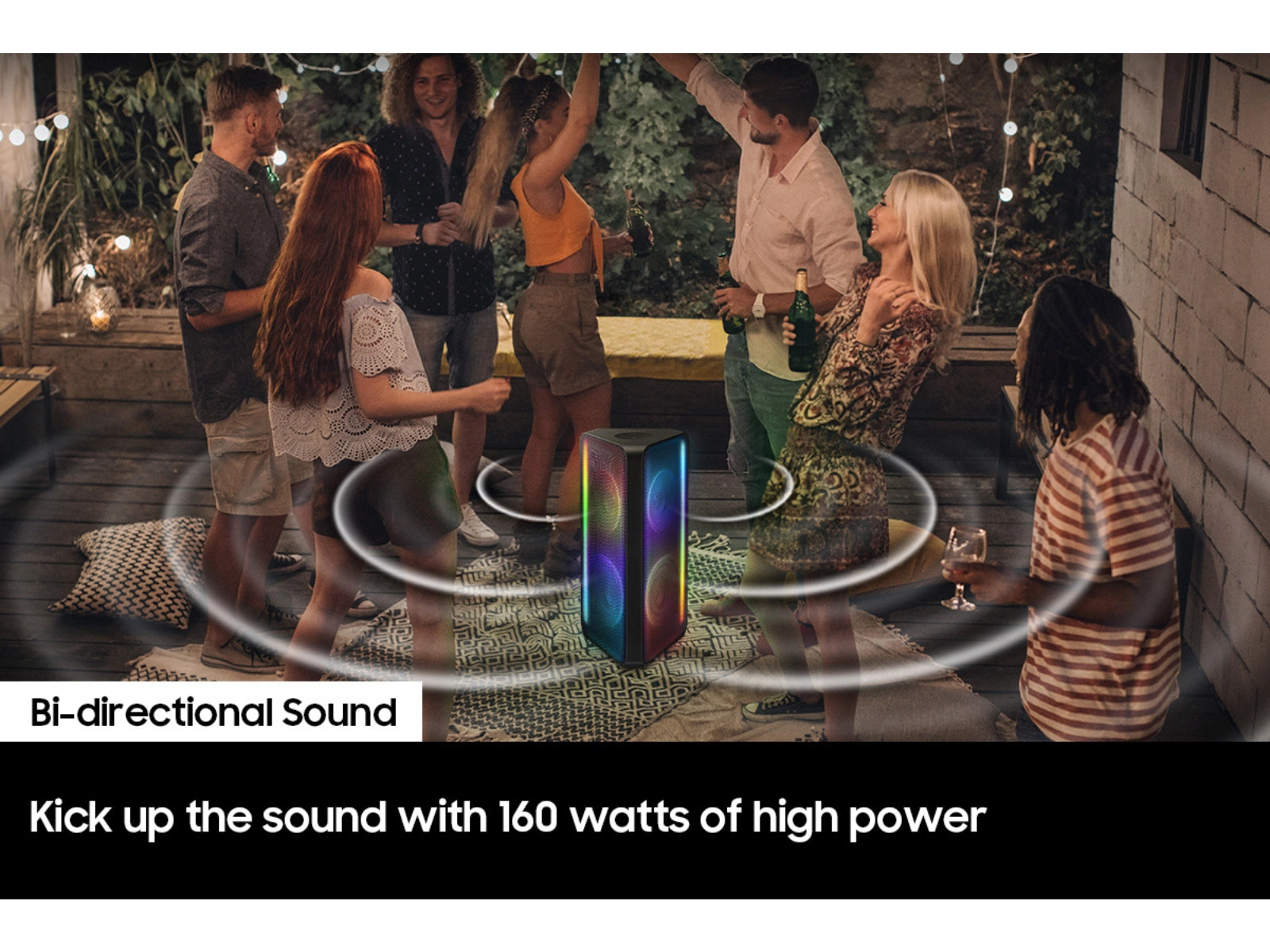 A Photo Of Samsung Sound Tower MX-ST40B – 160W Portable Party Speaker with Built-In Battery, IPX5 Water Resistance & LED Party Lights
