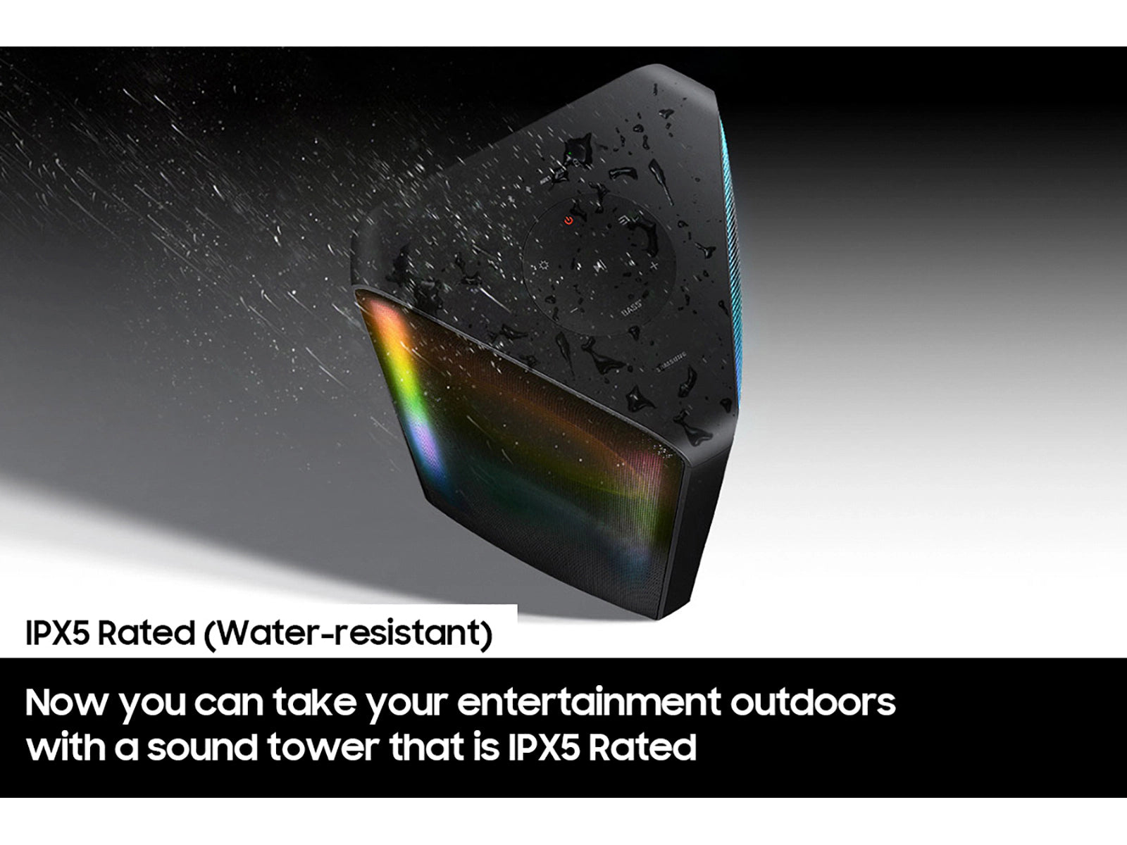 A Photo Of Samsung Sound Tower MX-ST40B – 160W Portable Party Speaker with Built-In Battery, IPX5 Water Resistance & LED Party Lights