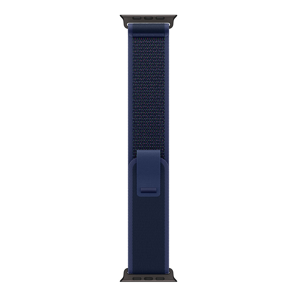 A Photo Of Apple 49mm Blue Trail Loop - M/L - Black Titanium Finish, Nylon Weave, Adjustable Fit, Carbon Neutral