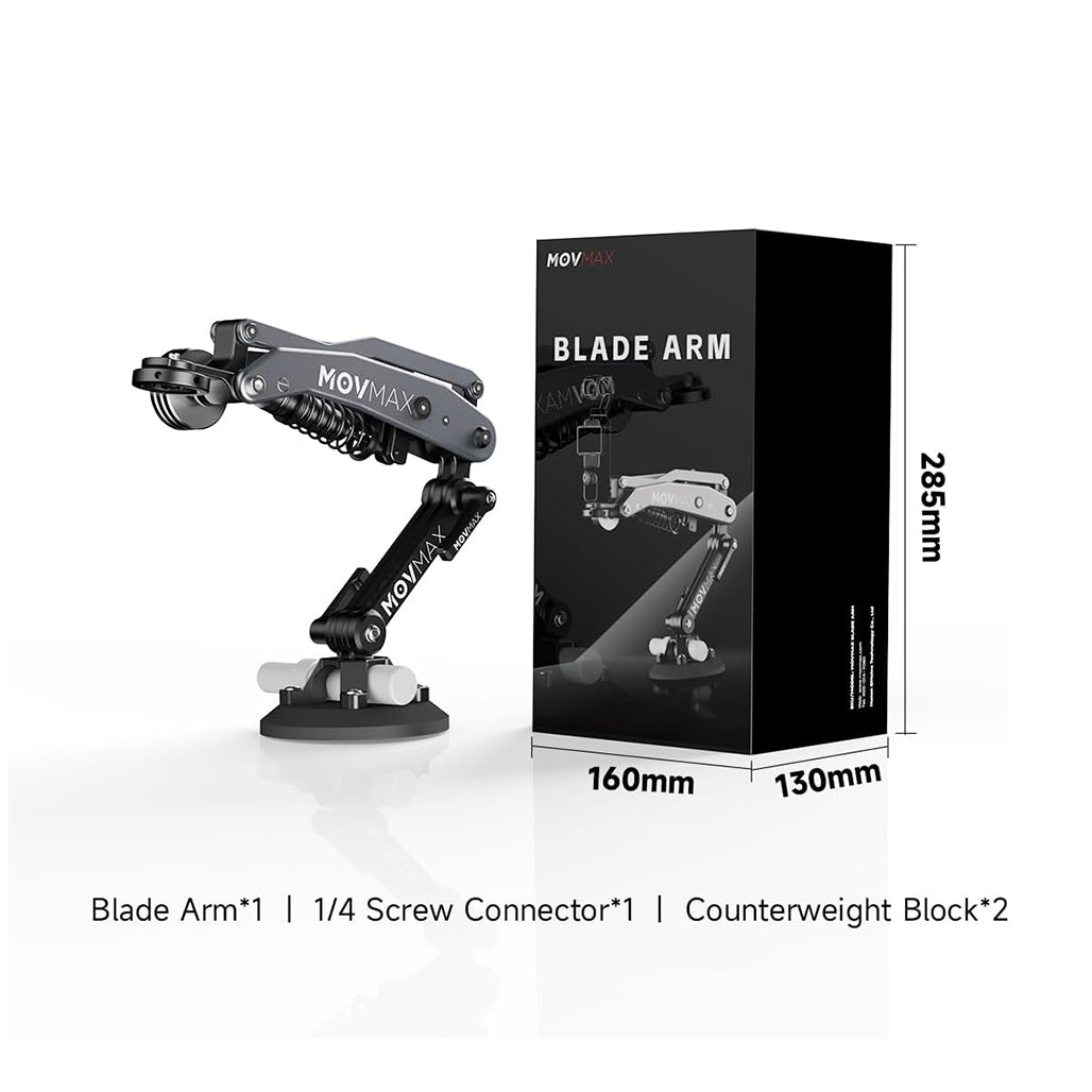 A Photo Of Movmax Blade Arm for DJI Pocket 3, Insta360 X4, and GoPro HERO 12 – Vibration-Reducing Mount with N2 Arm Technology & Adjustable Counterweight