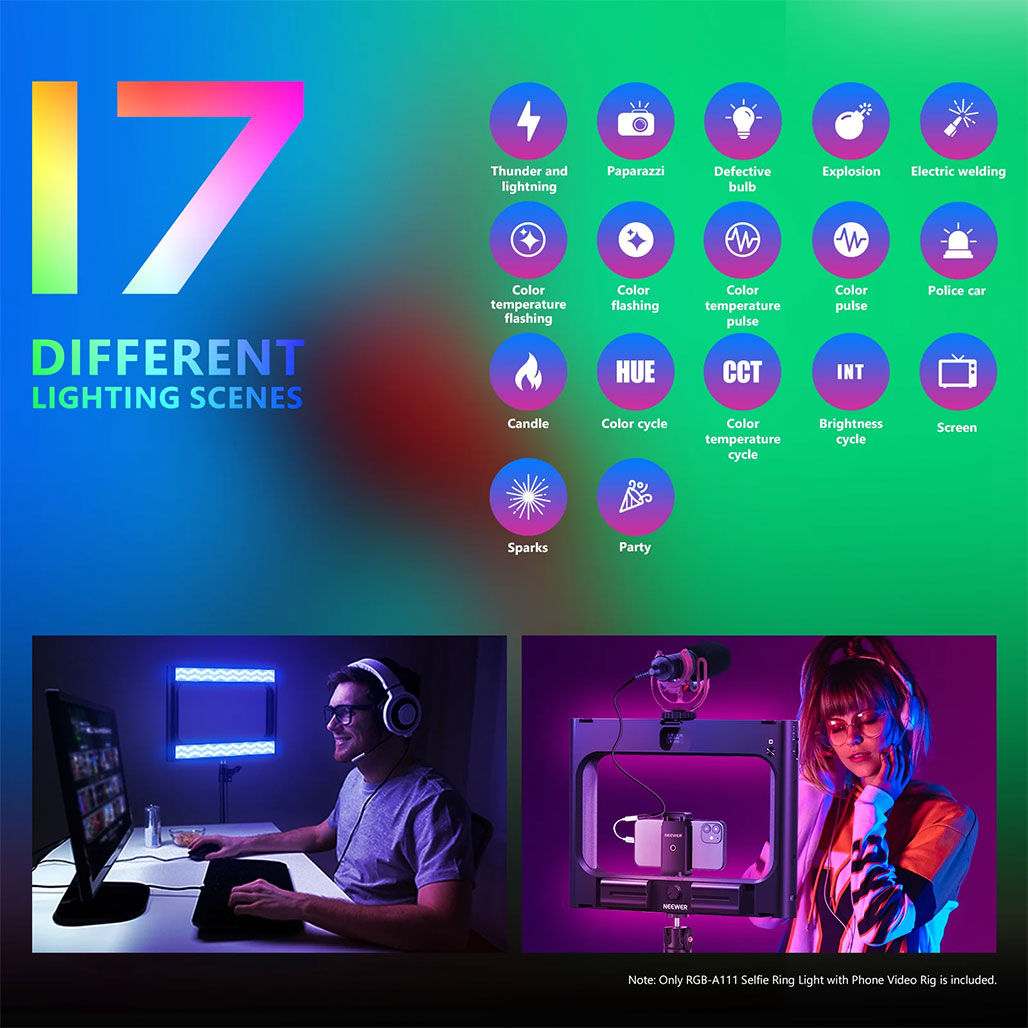 A Photo Of Neewer RGB-A111 RGB Rig Light Stabilizer with Adjustable Hue, Brightness, and Scene Modes