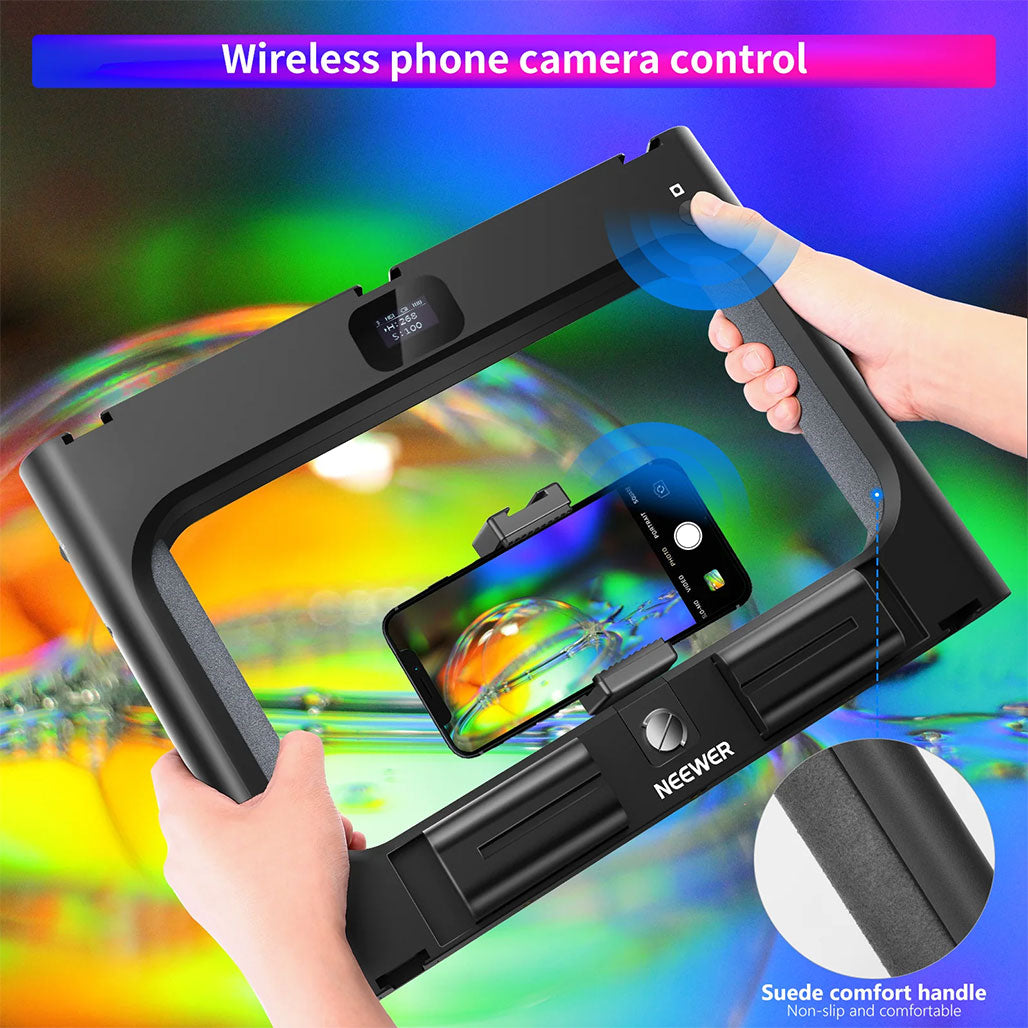 A Photo Of Neewer RGB-A111 RGB Rig Light Stabilizer with Adjustable Hue, Brightness, and Scene Modes