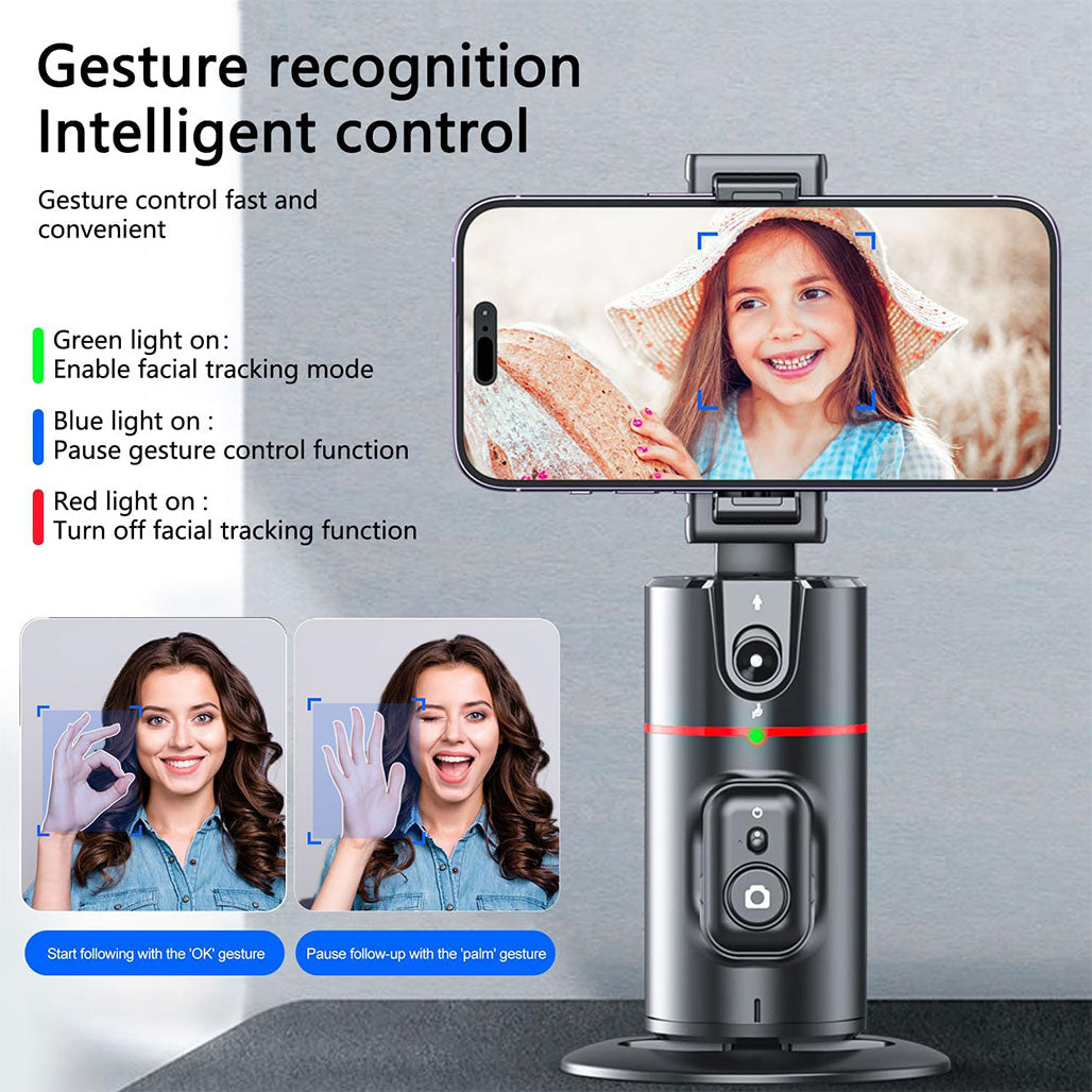 A Photo Of P02 360° Rotation Gimbal Stabilizer | Auto Face Tracking for Hands-Free Video Recording