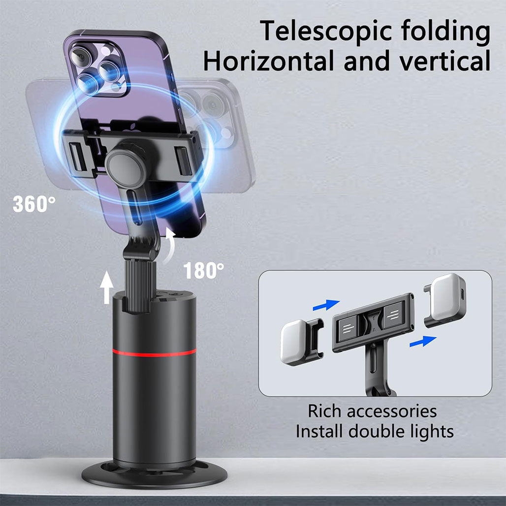 A Photo Of P02 360° Rotation Gimbal Stabilizer | Auto Face Tracking for Hands-Free Video Recording