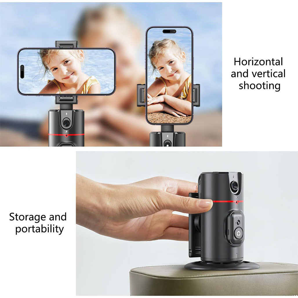 A Photo Of P02 360° Rotation Gimbal Stabilizer | Auto Face Tracking for Hands-Free Video Recording