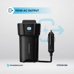 A Photo Of Powerology 150W Inverter AC Universal USB A 2type-C DC Car 12V10A - Black