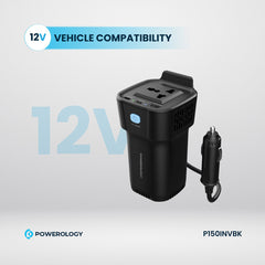 A Photo Of Powerology 150W Inverter AC Universal USB A 2type-C DC Car 12V10A - Black
