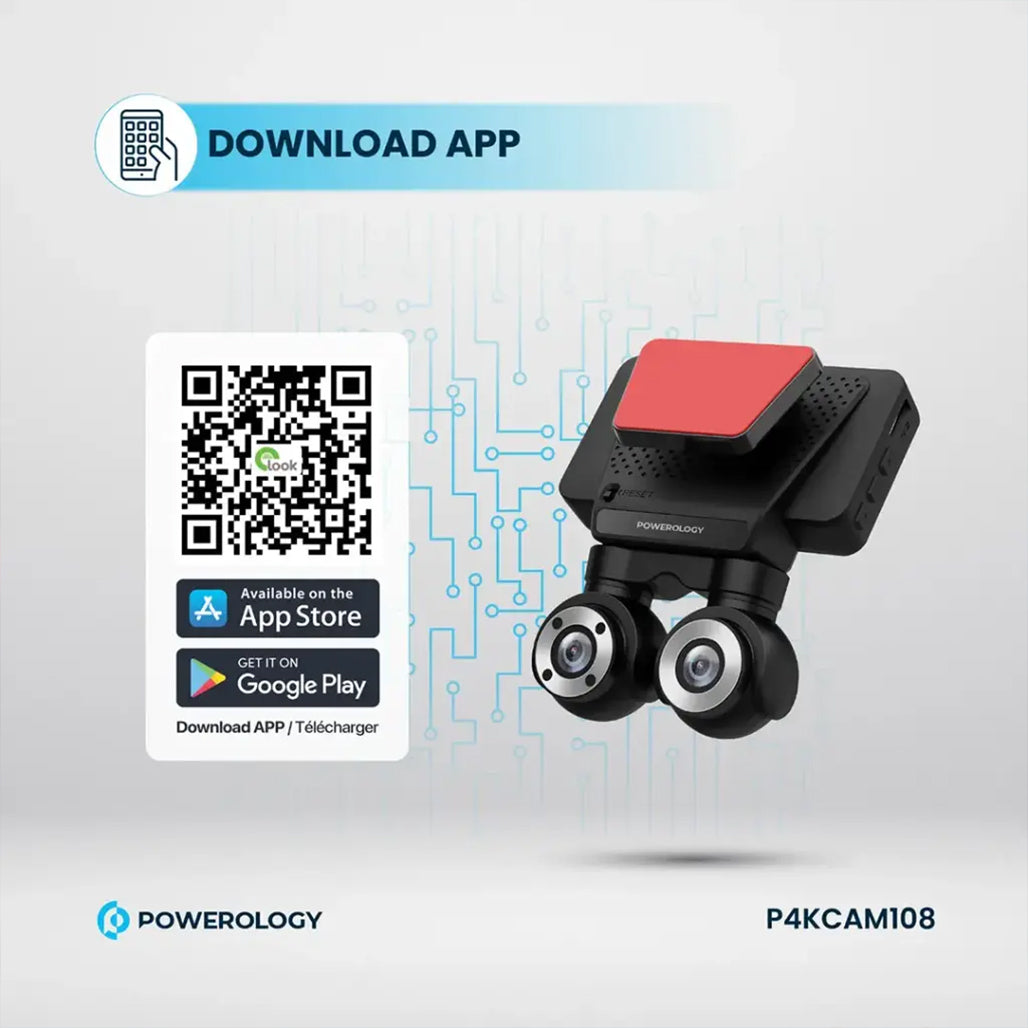 A Photo Of Powerology Dual Lens 4K Dash Camera with Night Vision & Parking Monitor – Black