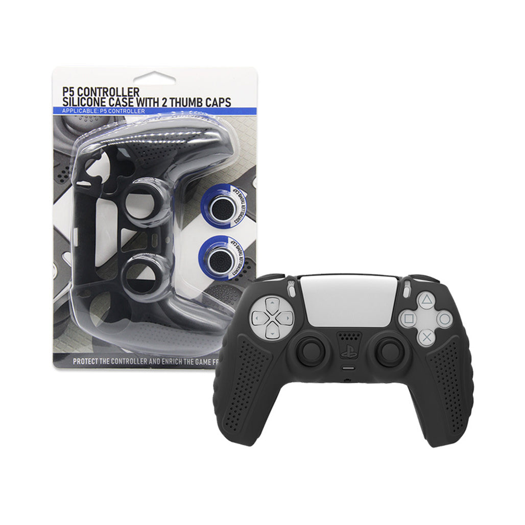 A Photo Of PS5 DualSense Controller Silicone Cover with 2 Thumb Grips - Black, Full Protection & Enhanced Grip