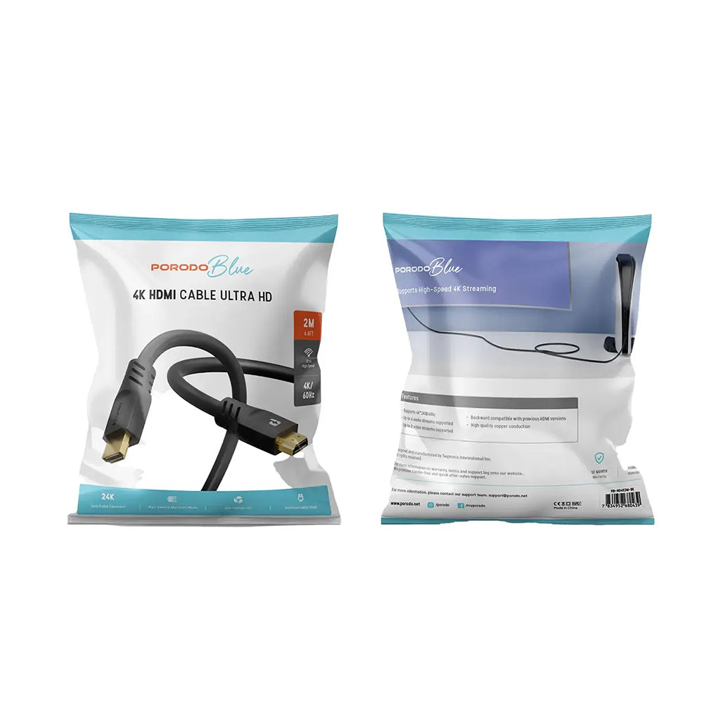 A Photo Of Porodo Blue 4K/60Hz HDMI Cable Ultra HD (3m/9.8ft)
