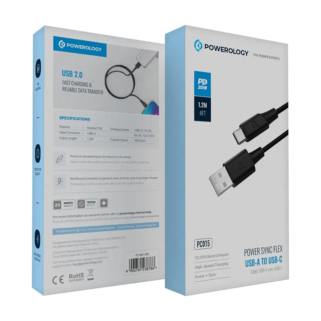 A Photo Of Powerology Power Sync Flex USB-C to USB-C 1.2m Cable PD 60W