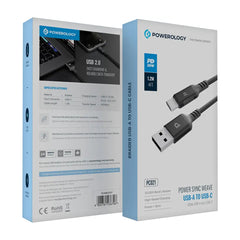 A Photo Of Powerology Power Sync Weave USB-A to USB-C PD 20W - Gray