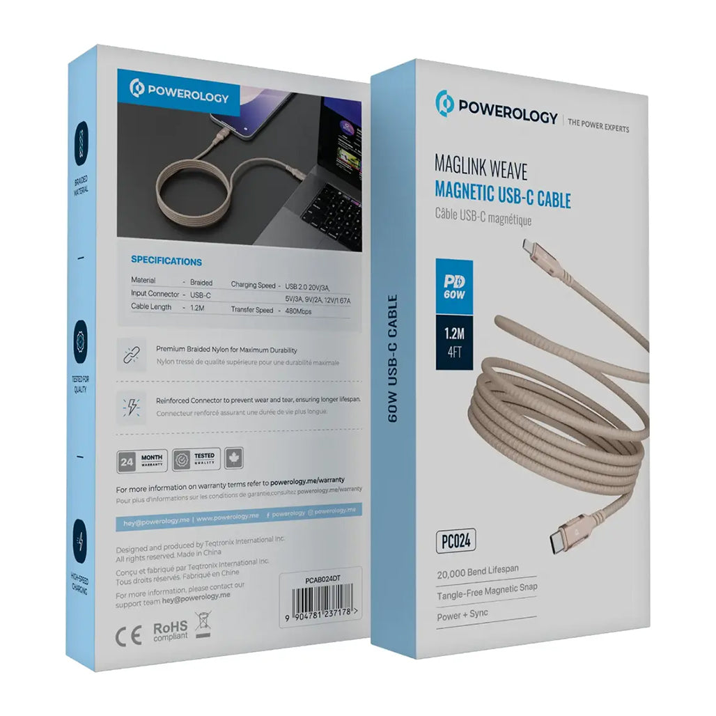 A Photo Of Powerology Malinka Weave Magnetic USB-C 1.2m Cable PD 60W