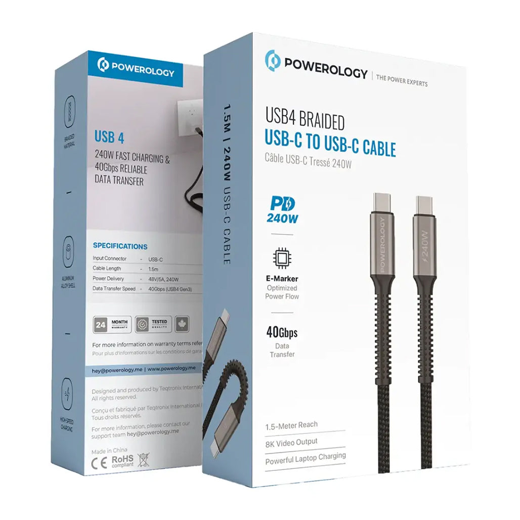 A Photo Of Powerology USB4 Braided USB-C to USB-C Cable 1.5m 240W