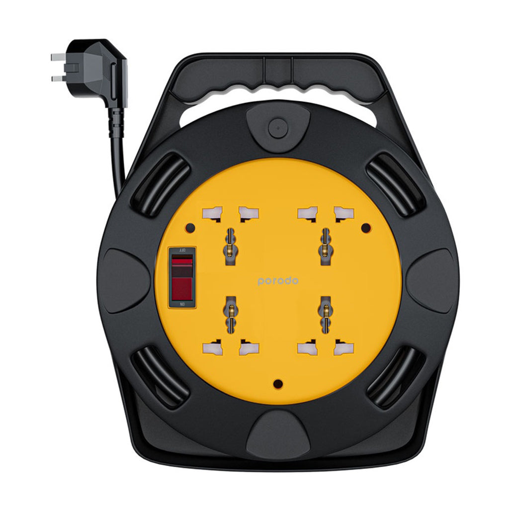 A Photo Of Porodo 4AC Extension Cable Reel with UK Plug (10m Wire) - Black