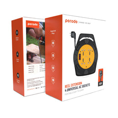 A Photo Of Porodo 4AC Extension Cable Reel with UK Plug (10m Wire) - Black