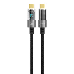 A Photo Of Porodo 60W USB-C to USB-C Braided Charging Cable with Power Display – 1.2M, Black | Fast Charging & Data Transfer