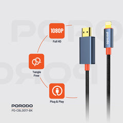 A Photo Of Porodo Woven Cable Lightning to HDMI - Black