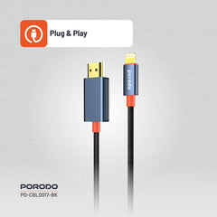 A Photo Of Porodo Woven Cable Lightning to HDMI - Black