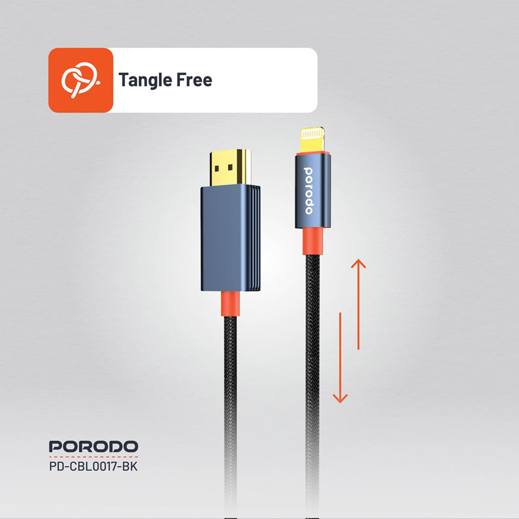 A Photo Of Porodo Woven Cable Lightning to HDMI - Black