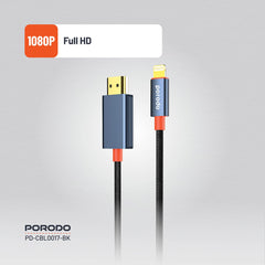 A Photo Of Porodo Woven Cable Lightning to HDMI - Black