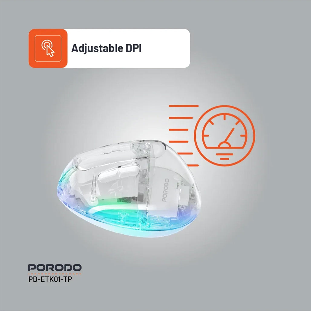 A Photo Of Porodo Vertical Wireless Mouse 4800 DPI - Transparent