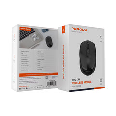 A Photo Of Porodo Dual Mode Wireless Mouse – Bluetooth 5.4 & 2.4GHz, 1600 DPI, Rechargeable 300mAh Battery, 10m Range, Ergonomic & Plug and Play – Black