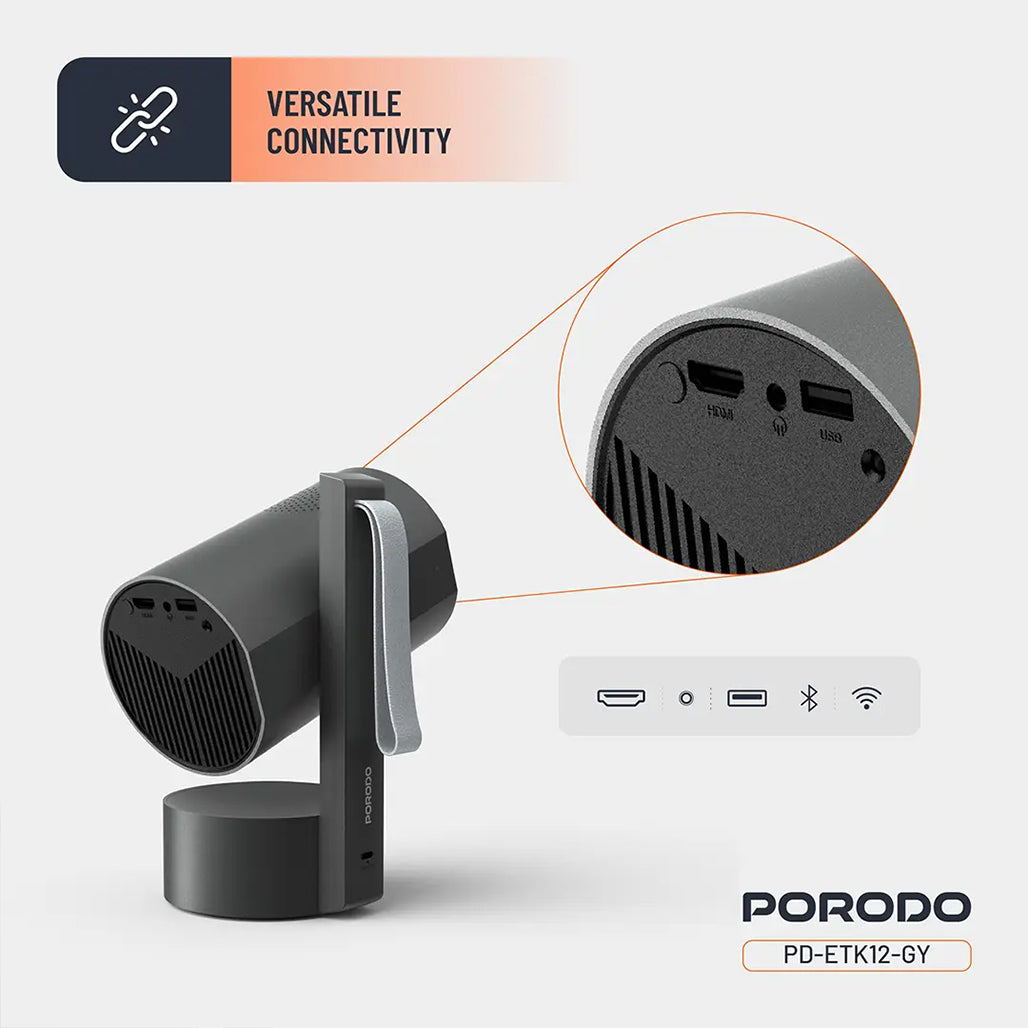 A Photo Of Porodo Full HD Smart Projector - Gray