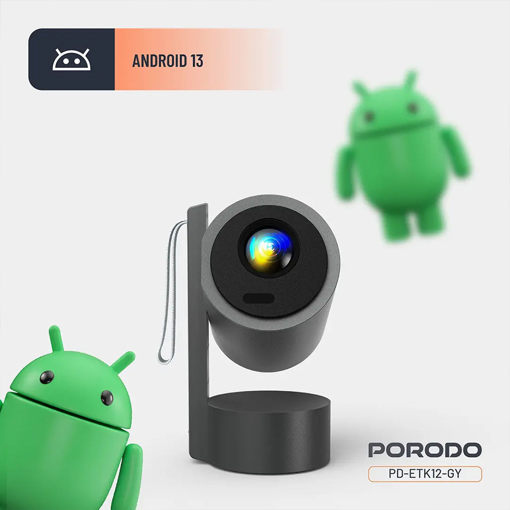 A Photo Of Porodo Full HD Smart Projector - Gray