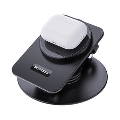 A Photo Of Porodo Wireless Charging Rotating Stand - Black | 360° Adjustable Multi-Device Charger