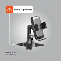 A Photo Of Porodo Multi-Angle Adjustable Desk Phone Stand – Universal Phone Holder for Video Calls, Streaming & Hands-Free Use – Black