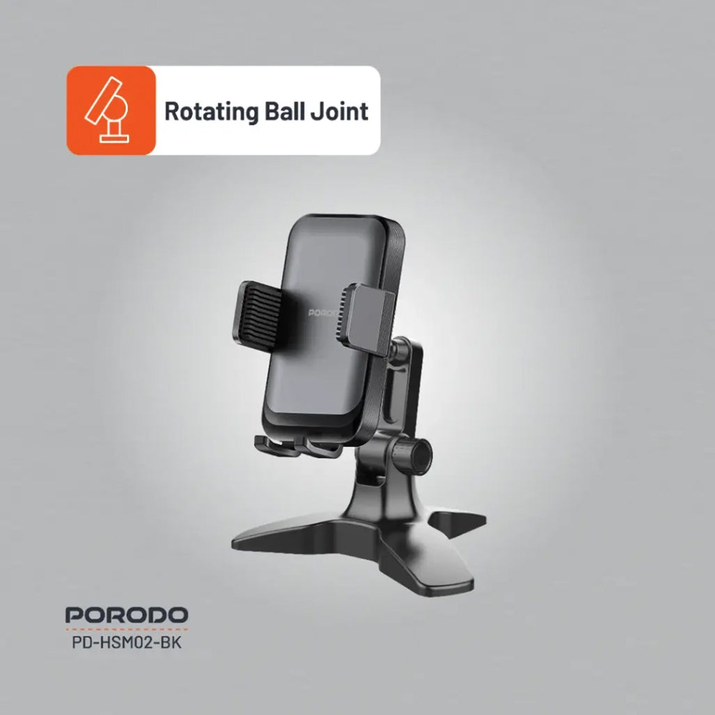 A Photo Of Porodo Multi-Angle Adjustable Desk Phone Stand – Universal Phone Holder for Video Calls, Streaming & Hands-Free Use – Black