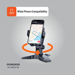 A Photo Of Porodo Multi-Angle Adjustable Desk Phone Stand – Universal Phone Holder for Video Calls, Streaming & Hands-Free Use – Black