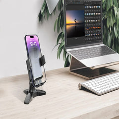 A Photo Of Porodo Multi-Angle Adjustable Desk Phone Stand – Universal Phone Holder for Video Calls, Streaming & Hands-Free Use – Black