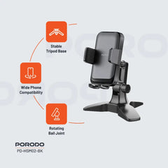 A Photo Of Porodo Multi-Angle Adjustable Desk Phone Stand – Universal Phone Holder for Video Calls, Streaming & Hands-Free Use – Black