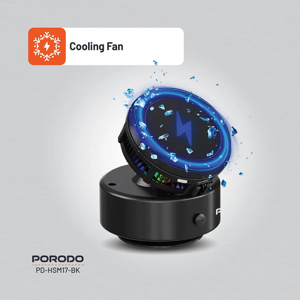 A Photo Of Porodo Vacuseal MagSafe Wireless Charger & Cooling Stand with RGB Lighting – Black