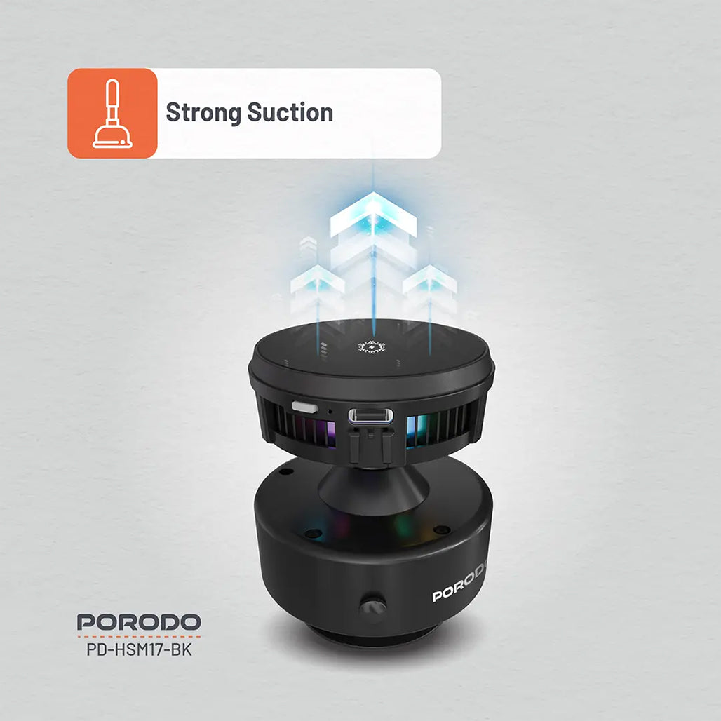 A Photo Of Porodo Vacuseal MagSafe Wireless Charger & Cooling Stand with RGB Lighting – Black