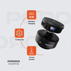 A Photo Of Porodo Vacuseal MagSafe Wireless Charger & Cooling Stand with RGB Lighting – Black