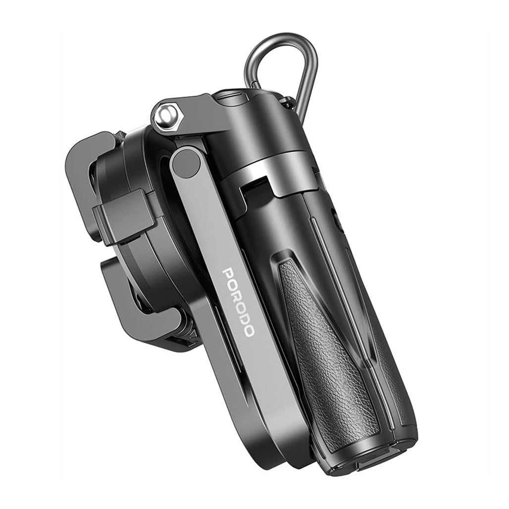 A Photo Of Porodo Quad Base Selfie Stick with 360° Rotation, Magnetic Mount, Wireless Shutter & Stable Aluminum Base – Black