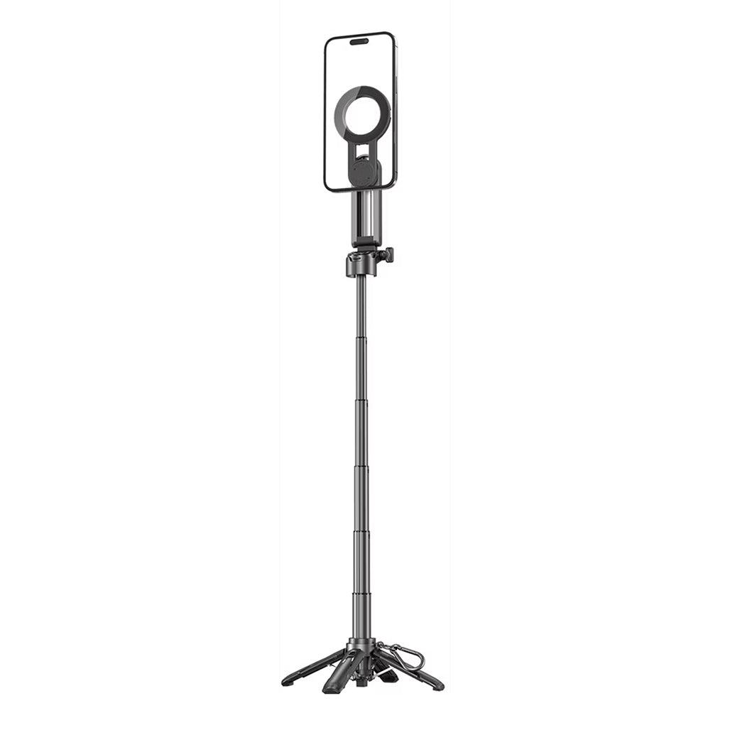 A Photo Of Porodo Quad Base Selfie Stick with 360° Rotation, Magnetic Mount, Wireless Shutter & Stable Aluminum Base – Black