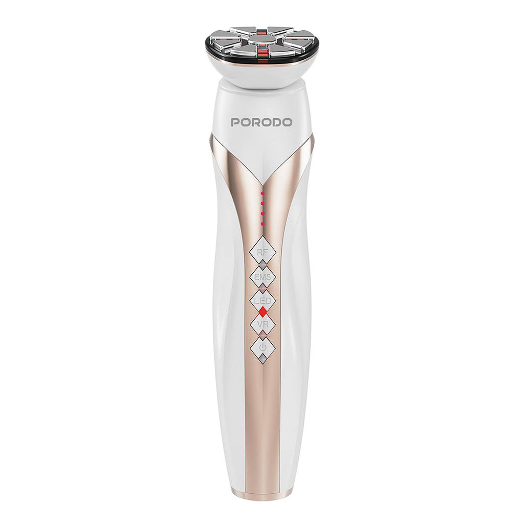 A Photo Of Porodo Lifestyle Vibration Light Therapy Device | EMS Micro-Stimulation, RF Activation, Anti-Aging, 1450mAh Battery, 8.5W Power – White